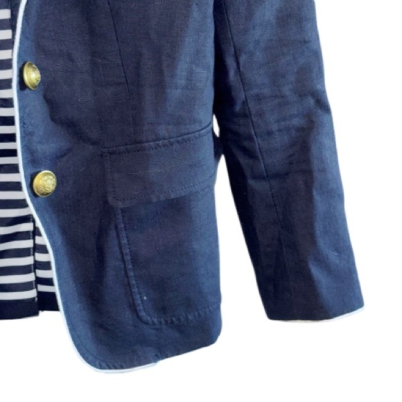 J. Crew Rhodes Navy Blue Blazer 100% Linen Nautical Crest Gold Buttons Size 2 - Picture 5 of 14